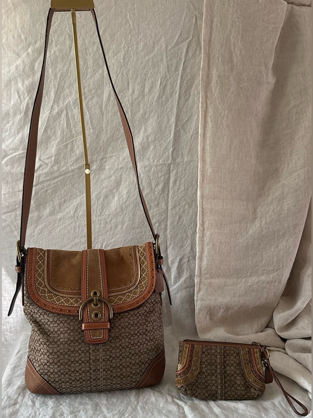 Coach Vintage Signature Soho Crossbody Buckle Suede Studded Bag & Wristlet